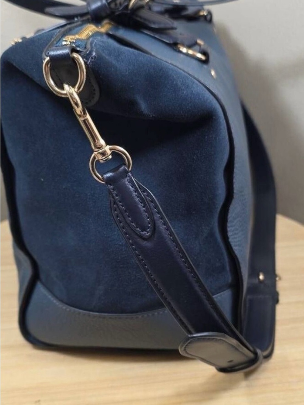 Coach Pebbled Leather Satchel - Navy with Gold Hardware - Picture 3 of 11